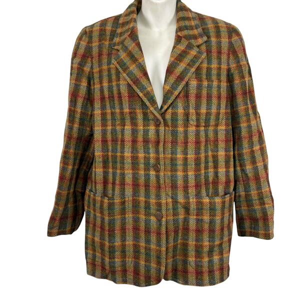 Liz Claiborne Sport Vintage Plaid Herringbone 100% Wool Suit Jacket Blazer sz 6 - Picture 1 of 16